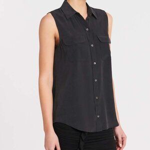 Equipment Sleeveless Slim Signature Silk Shirt – Black – Size XL